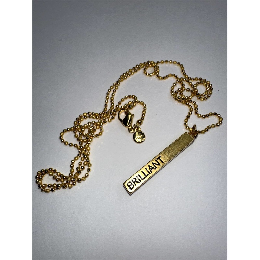 Be Bold Brave Brilliant Necklace Charm Bar GOld Tone Ball Chain 35"